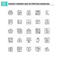 25 design tänkande och 3d utskrift modellering ikon uppsättning vektor bakgrund