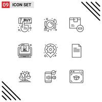 Stock Vector Icon Pack mit 9 Zeilenzeichen und Symbolen für GPS-Web löschen Programmcode editierbare Vektordesign-Elemente