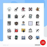 uppsättning av 25 vektor fylld linje platt färger på rutnät för insekt Drönare kamera data kamera Platshållare redigerbar vektor design element