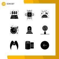 9 Icon Set Solid Style Icon Pack Glyphensymbole isoliert auf weißem Hintergrund für reaktionsschnelle Website, die kreativen schwarzen Icon-Vektorhintergrund entwirft vektor