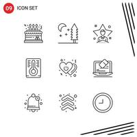 uppsättning av 9 modern ui ikoner symboler tecken för av hjärta ljus temperatur mått man redigerbar vektor design element