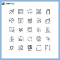 Stock Vector Icon Pack mit 25 Linienzeichen und Symbolen für Camping-Login-Computerforschungsanalyse editierbare Vektordesign-Elemente