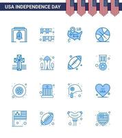 Happy Independence Day 16 Blues Icon Pack für Web und Print Cross Usa Party Sport Backetball editierbare Usa Day Vektor Design Elemente