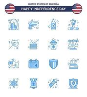 Happy Independence Day Pack mit 16 Blues-Zeichen und Symbolen für Camping, amerikanische Waffe, Sport, Hockey, editierbare usa-Tag-Vektordesign-Elemente vektor