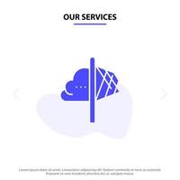unsere dienstleistungen kreativität idee phantasie einblick inspiration solides glyphensymbol webkartenvorlage vektor