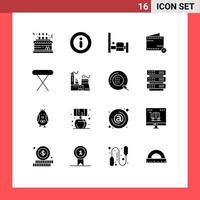 Stock Vector Icon Pack mit 16 Zeilen Zeichen und Symbolen für Eisengeräte Bett Brieftasche Handel editierbare Vektordesign-Elemente