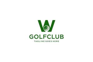 Buchstabe w für Golf-Logo-Design-Vektorvorlage, Vektoretikett des Golfsports, Logo der Golfmeisterschaft, Illustration, kreative Ikone, Designkonzept vektor