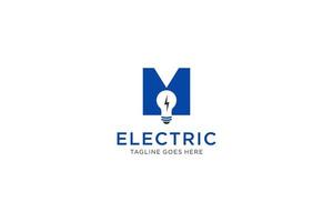 m-Brief-Logo-Design mit Glühbirne und Blitz. elektrisches Bolzen-Logo. vektor