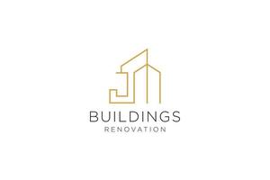 buchstabe j für das logo zum umbau von immobilien. Bau Architektur Gebäude Logo Design Template Element. vektor