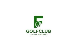 Buchstabe f für Golf-Logo-Design-Vektorvorlage, Vektoretikett des Golfsports, Logo der Golfmeisterschaft, Illustration, kreative Ikone, Designkonzept vektor