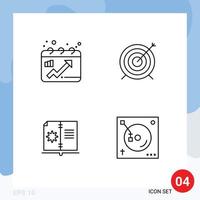 Stock Vector Icon Pack mit 4 Zeilenzeichen und Symbolen für Kalenderführungsdiagramm Zielanweisung editierbare Vektordesign-Elemente