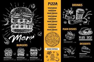 Speisekarte Restaurantbroschüre. flyer mit handgezeichneter grafik. vektor