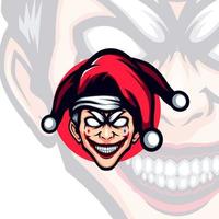 Verrückter Joker-Clown-Kopf mit verrückt lächelndem Vektor-Maskottchen vektor