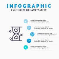 hjärta timglas glas timme väntar linje ikon med 5 steg presentation infographics bakgrund vektor