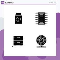 Stock Vector Icon Pack mit 4 Zeilen Zeichen und Symbolen für Eierschrank Urlaub Chip Schublade editierbare Vektordesign-Elemente