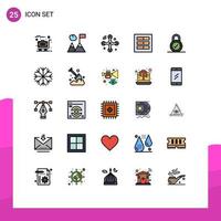 25 universelle gefüllte Linien flache Farbzeichen Symbole von Vorhängeschloss-Ux-Verbindungen ui-Gitter editierbare Vektordesign-Elemente vektor