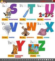 pedagogiska tecknade alfabetbokstäver för barn från s till z vektor