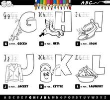 pädagogische Cartoon-Alphabet-Buchstaben von g bis l zum Ausmalen