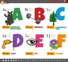 pädagogische Cartoon Alphabet Buchstaben für Kinder von a bis f vektor