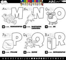 pädagogisches alphabet buchstaben cartoon set von m bis r farbseite