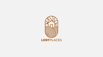 Lost Places Line Art Home-Logo-Symbol mit Vektordesign vektor