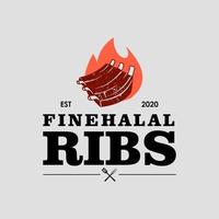 Retro-Rippen-Logo-Grillfleisch-Grunge vektor