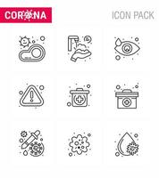 9-zeiliges Coronavirus-Epidemie-Icon-Pack saugt als Notfallwarnhinweis zum Waschen viraler Coronavirus 2019nov-Krankheitsvektor-Designelemente vektor