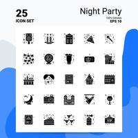 25-Nächte-Party-Icon-Set 100 bearbeitbare Eps 10-Dateien Business-Logo-Konzept-Ideen solides Glyphen-Icon-Design vektor