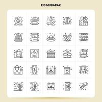 umriss 25 eid mubarak symbolsatz vektorlinie stil design schwarze symbole gesetzt lineare piktogrammpaket web und mobile geschäftsideen entwerfen vektorillustration vektor