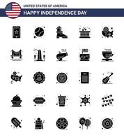 25 USA fast glyf tecken oberoende dag firande symboler av Wisconsin stater shose Karta instrument redigerbar USA dag vektor design element