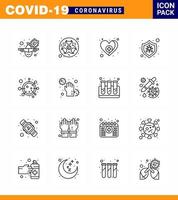 neuartiges Coronavirus 2019ncov 16-Zeilen-Icon-Pack Krankheitsschutz Wissenschaft Bakterien medizinische virale Coronavirus 2019nov Krankheitsvektor-Designelemente vektor