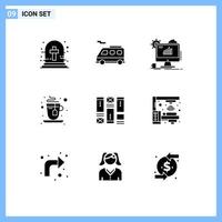 9 universelle solide Glyphen für Web- und mobile Anwendungen Wirefram Wireframing-Diagramm Teetasse editierbare Vektordesign-Elemente vektor