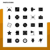 25 Fotostudio-Icon-Set solide Glyphen-Icon-Vektor-Illustrationsvorlage für Web- und mobile Ideen für Unternehmen vektor