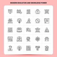 Umriss 25 Moderne Bildung und Wissen Power Icon Set Vektor Line Style Design Schwarze Icons Set Linear Piktogramm Pack Web und mobile Geschäftsideen Design Vektor Illustration