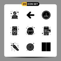 9 schwarze Icon-Pack-Glyphen-Symbole für ansprechende Designs auf weißem Hintergrund. 9 Symbole gesetzt. vektor