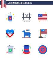 satz von 9 usa-tag symbolen amerikanische symbole unabhängigkeitstag zeichen für symbol amerikanische flagge esel liebe editierbare usa tag vektor design elemente