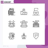 Stock Vector Icon Pack mit 9 Zeilenzeichen und Symbolen für gruselige beängstigende Bildung Urlaub Sicherheit editierbare Vektordesign-Elemente