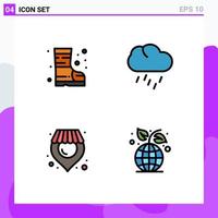 Stock Vector Icon Pack mit 4 Zeilenzeichen und Symbolen für Stiefel Supermarkt Natur Wetter Ökologie editierbare Vektordesign-Elemente