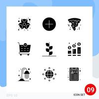 9 universelle solide Glyphenzeichen Symbole für Wachstum, Natur, Lebensmittel, Garten, Einkaufswagen, editierbare Vektordesign-Elemente vektor