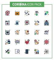 Coronavirus-Bewusstseinssymbol 25 flache, farbig gefüllte Liniensymbole Symbol enthalten Pflegehand medizinisches Handschuhrohr Virus-Coronavirus 2019nov-Krankheitsvektor-Designelemente vektor