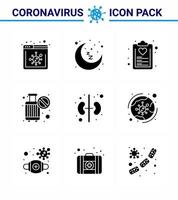 Coronavirus 9 Solid Glyph Black Icon Set zum Thema Corona-Epidemie enthält Icons wie Nierenstopp-Diät kein Reiseverbot Virus-Coronavirus 2019nov-Krankheit Vektordesign-Elemente vektor