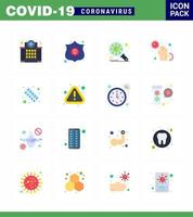 Symbol für Coronavirus-Vorsichtstipps für die Präsentation von Gesundheitsrichtlinien 16 flache Farbsymbolpakete wie z vektor