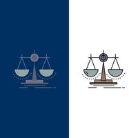 Balance Entscheidung Gerechtigkeit Gesetz Skala flache Farbe Symbol Vektor
