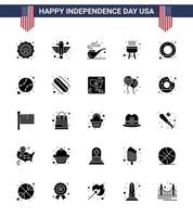 25 solide Glyphenzeichen für usa-Unabhängigkeitstag-Ernährungs-Donut-Staatskochgrill editierbare usa-Tag-Vektordesign-Elemente vektor