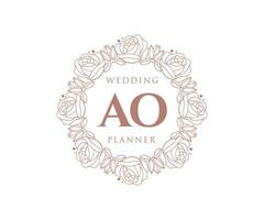 ao initialen brief hochzeitsmonogramm logos sammlung, handgezeichnete moderne minimalistische und florale vorlagen für einladungskarten, save the date, elegante identität für restaurant, boutique, café im vektor