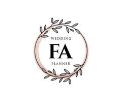 fa initials brief hochzeitsmonogramm logos sammlung, handgezeichnete moderne minimalistische und florale vorlagen für einladungskarten, save the date, elegante identität für restaurant, boutique, café im vektor