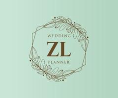 zl initialen brief hochzeitsmonogramm logos sammlung, handgezeichnete moderne minimalistische und florale vorlagen für einladungskarten, save the date, elegante identität für restaurant, boutique, café im vektor