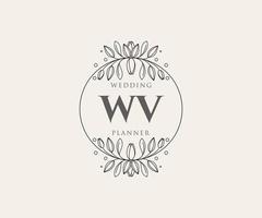 wv initialen brief hochzeitsmonogramm logos sammlung, handgezeichnete moderne minimalistische und florale vorlagen für einladungskarten, save the date, elegante identität für restaurant, boutique, café im vektor