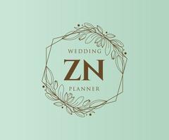 zn initialen brief hochzeitsmonogramm logos sammlung, handgezeichnete moderne minimalistische und florale vorlagen für einladungskarten, save the date, elegante identität für restaurant, boutique, café im vektor