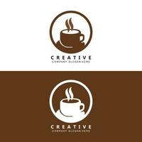 kaffe logotyp vektor koffein dryck symbol med kaffe brun Färg design för restaurang, Kafé och bar.